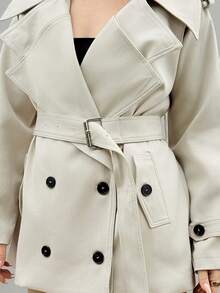 Kuleshova Women's Fashionable & Elegant Double-Breasted Belted Trench Coat French Style Clothes Women Trench Coat Trench Coat Women In Fall/Winter,Cozy Fall And Winter Clothes For Women - Grey - View 3