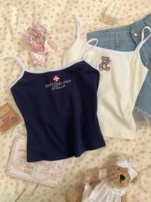 Comfortcana 两件套加大码女式93%棉白色和蓝色刺绣吊带背心，时尚夏季单品，适合海滩穿着，夏威夷风情，可爱夏日上衣 - 彩色 - 查看 11