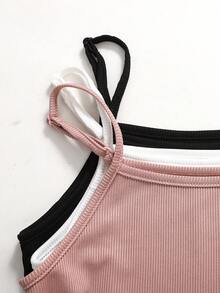 SHEIN 少女纯色罗纹褶皱休闲吊带背心 - 彩色 - 查看 2