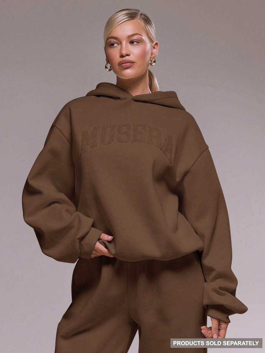 MUSERA Áo hoodie rộng thùng thình thêu họa tiết, áo khoác thể thao chỉ gồm áo mùa đông, dễ thương, thoải mái, màu sơn anh đào, mùa xuân hè, kỳ nghỉ. - Màu nâu Sô-cô-la - Xem 1
