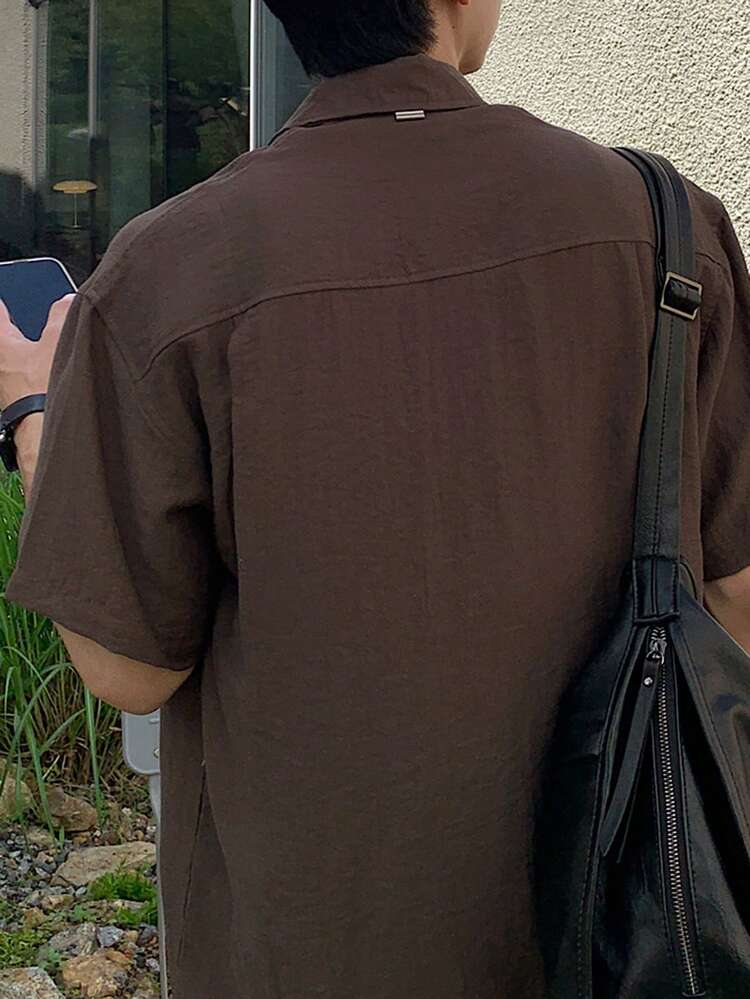 Men's Solid Gray Short Sleeve Shirt And Pants Set, Spring/Summer