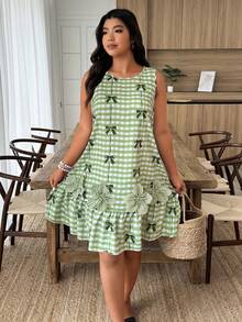 Weeklong Plus Size Women's Casual Plaid Print Sleeveless Dress, Summer Holiday - Multicolor - View 3