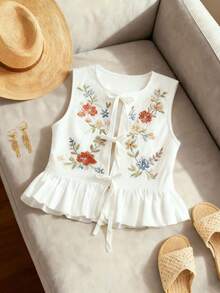 SHEIN PariChic Áo không tay thanh lịch, đa năng, thoải mái với nơ trang trí, phù hợp cho mặc hàng ngày, đi nghỉ mát, hẹn hò, dự tiệc, đi biển - Dành cho nữ - trắng - Xem 3