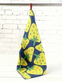 Joivida 1pc Super Absorbent Large Rectangular Face Towel And Bath Towel, With Strawberry, Lime, And Watermelon Patterns (Pink, Green, Green) - Thick Hanging Hand Towel, Dishwasher Towel, Cute Fruit Pattern, Household Absorbent Cloth With A Gauze Like Texture, Suitable For Sensitive Skin