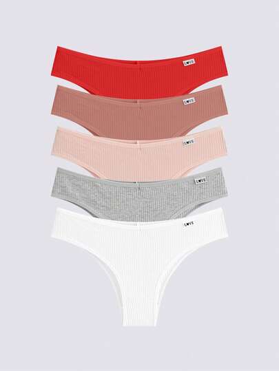 Loungeista 5 Pcs Briefs Women Comfortable Panties Pack Letter Belt Underwear Women Set Lingerie Knickers Solid Panty Seamless Panties