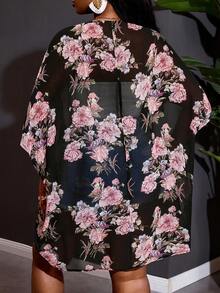 SHEIN CURVE+ Plus Size Women's Summer Beach Country Concert Women's Floral Kimono Hawaiian Shirt - Multicolor - View 2