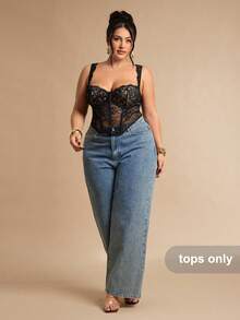 SHEIN BAE Áo ngực ren đen thanh lịch cỡ lớn dành cho nữ, áo ngực trong suốt gợi cảm, ngày lễ tình nhân - màu đen - Xem 5