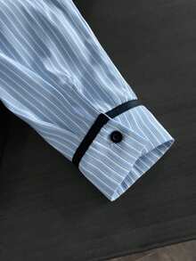 Resyla New Women's Casual Blue Striped Long Sleeve Shirt - Blue - View 5