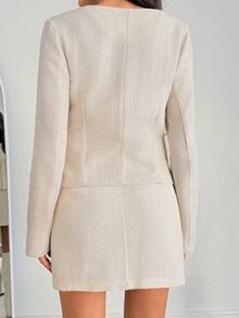 EURMUSE Women's Tweed Two Pieces Set – Button Front Crop Jacket And High Waist Mini Skirt, Chic Casual Co-Ord Outfit - White - View 7