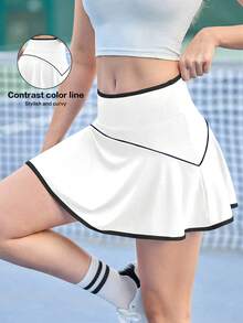 CourtClass 女士拼接撞色口袋休闲百搭日常户外运动裙裤 - 白色 - 查看 4