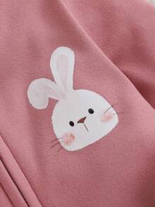 2件套新生女宝宝可爱卡通图案针织长袖连体睡衣套装 - 粉色 - 查看 6