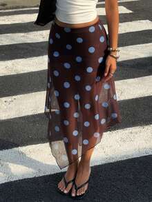 Siren Gaze Women's Elastic Waist Polka Dot Print Asymmetric Hem Fashionable Skirt - Multicolor - View 3