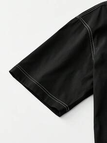 SWAVVY Men's Fashion Short Sleeve Pocket Commuter Shirt, Spring/Summer Men Boxy Shirt Men Street Wear Shirt Men Cropped Button Up Shirt - Black - View 5