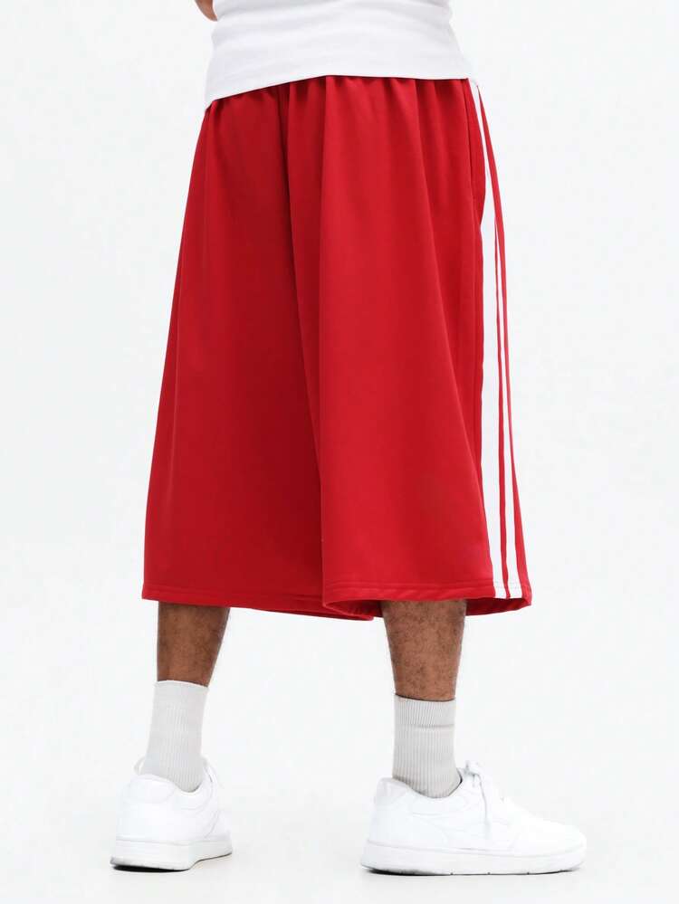 Wide Leg Athletic Shorts With Side Stripes