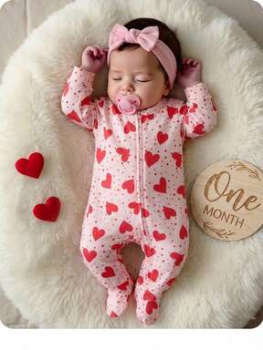 SHEIN Ropa de estar en casa cómoda y casual con estampado de corazón para recién nacidos