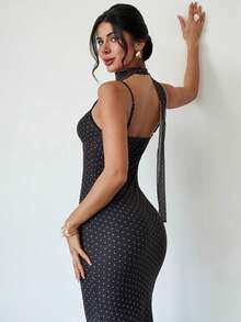 Firerie 女士新款复古黑色波点修身鱼尾连衣裙，时尚春夏连衣裙，性感优雅波点连衣裙，鱼尾裙，胸部褶皱设计，荷叶边吊带连衣裙，婚礼派对连衣裙，约会连衣裙，适合通勤，优雅，性感，度假，海滩，波西米亚风，夏威夷风，音乐节，派对，工作场合 - 黑色 - 查看 11