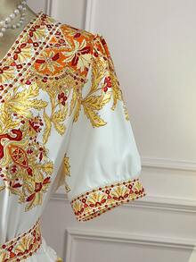 DreamSkyne Đầm maxi xếp lớp cổ chữ V thắt eo, in hoa thanh lịch dành cho nữ cỡ lớn, thích hợp cho các dịp thường nhật như dã ngoại, du lịch, đi biển, lễ hội âm nhạc, tiệc ngoài trời. - Nhiều màu - Xem 6