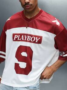 PLAYBOY X SUMWON Football Style Mesh Short Sleeve Jersey Tee With Bunny Logo Print And Athletic Number Design - Multicolor - View 4