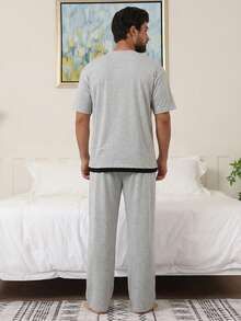 DAZY Conjunto de pijama de hombre de varios colores con pantalón largo y manga corta, para primavera/verano - Multicolor - Ver 2