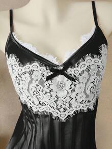 Femesol 2件装女士黑色细肩带蕾丝拼接束腰吊带背心，带蝴蝶结装饰 - 黑與白 - 查看 7