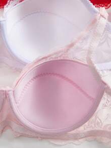 SHEIN Bộ 3 áo ngực có gọng tối giản dành cho nữ, nội y ren gợi cảm kiểu Pháp lãng mạn. - Nhiều màu - Xem 4