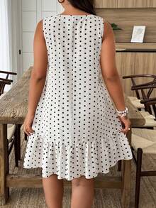 Weeklong Đầm chữ A dáng rộng, họa tiết chấm bi hoa dành cho nữ cỡ lớn, thích hợp cho mùa xuân/hè. - trắng - Xem 2