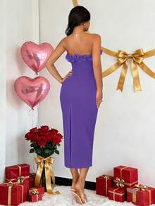 Rafferiza Đầm ôm sát eo xếp ly bằng vải organza viền hoa dành cho nữ - Màu tím  Violet - Xem 2