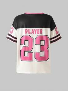 2 pièces/Set T-shirt pour préadolescentes, mode de rue décontractée et . Ensemble de t-shirt ample à manches courtes avec imprimé numérique et lettres et pantalon de sport ample à jambes larges - Multicolore - Voir 4
