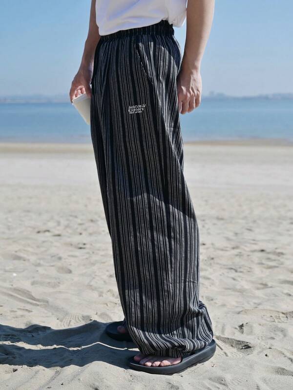 DAZY מכנסי בד רקום שחורים לגברים, אביב/קיץ