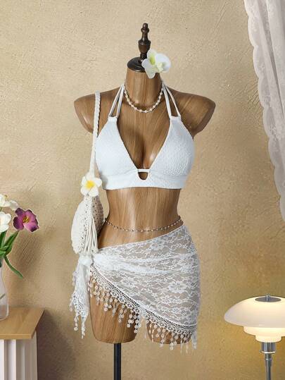 Bellisia Couvre-tout en couleur unie avec patchwork en dentelle pour femmes