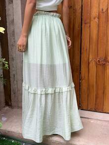 MainGRL Chân váy dệt màu xanh lá cây thường ngày dành cho nữ - Màu xanh Bạc hà - Xem 2