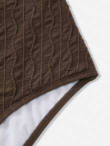 Swim Oasis Women's Elegant One-Piece Swimsuit With Metal Buckle, Brown Textured Fabric, Green Buttons, Suitable For Beach, Resort, Party - Brown - View 7