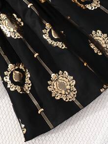 Tween Girls Elegant Patterned Dress - Black - View 6