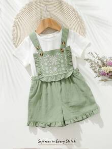 Cozy Pixies Baju Terusan Bayi Perempuan Motif Bunga Bordir dengan Tali Bahu, Serbaguna & Nyaman - Hijau - View 9