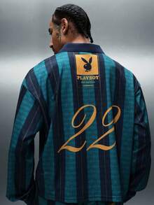 PLAYBOY X SUMWON Striped Long Sleeve Polo Shirt With Embroidered Logo And Number 22 Detail - Multicolor - View 1