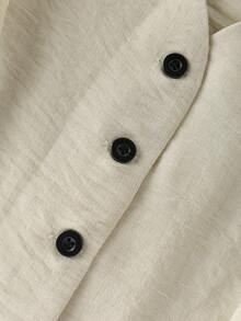 Franclia 女士优雅简约V领无袖短款上衣和高腰褶皱短裤两件套，质感休闲，春夏款 - 杏色 - 查看 7