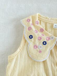 SHEIN Vintaside Kids 女婴可爱田园简约风高端刺绣图案背心和A字无袖公主竹纤维棉连衣裙，夏季 - 粉色 - 查看 9