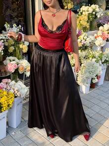 SHEIN EZwear Plus Size Solid Color Minimalist Casual Skirt,Date, Commute, Party,Fall /Autumn/Winter/Summer,Christmas,New Year,Thanksgiving,Party,Wedding,Beach,Graduati,Chic,Elegant,Casual,Going Out,Date,Appointment,Commute,Shining,Valentine's Day,Elegant ,Vacation,Casual,Y2k,Sexy - Black - View 5