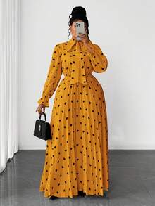 Maweii Plus Size Polka Dot Print Ruffle Valentine's Day Casual Dress - Yellow - View 3