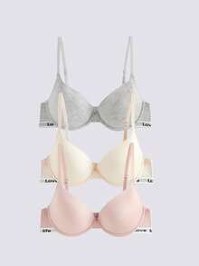 Loungeista 3件套轻薄衬垫字母印花聚拢文胸，女士钢圈文胸 - 彩色 - 查看 1