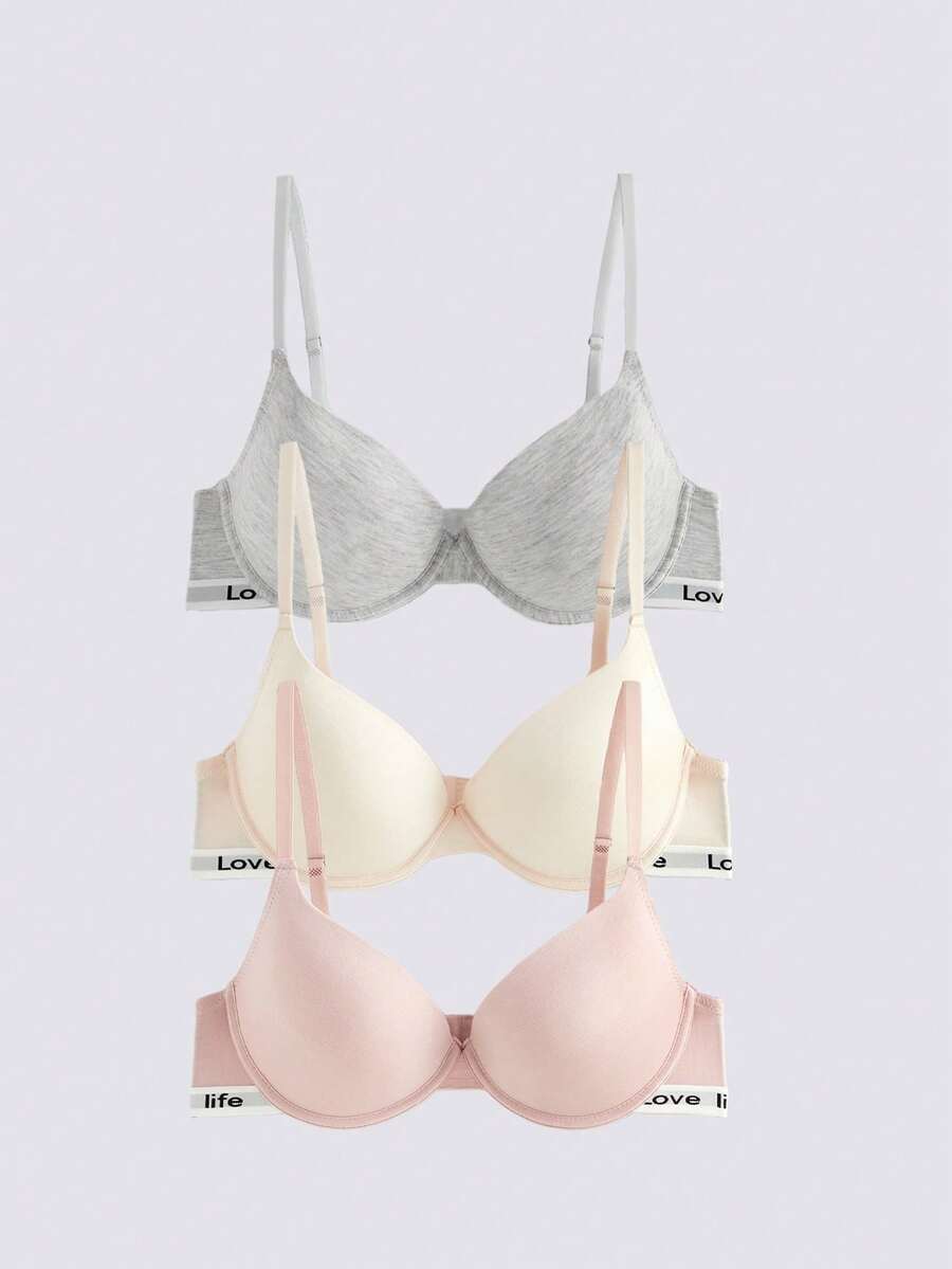 Loungeista 3件套轻薄衬垫字母印花聚拢文胸，女士钢圈文胸 - 彩色 - 查看 1