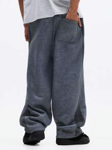 SUMWON 宽松水洗运动裤，侧边口袋，弹性裤脚收口，休闲舒适，冬季居家休闲日常穿着，纯色 - 深灰色 - 查看 2