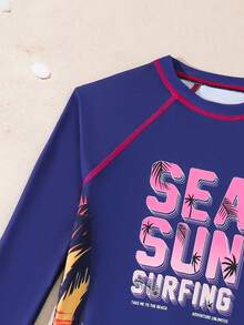 SHEIN 男童热带椰树印花针织背心式泳衣套装，适合夏季海滩、游泳、度假、冲浪、潜水 - 彩色 - 查看 6