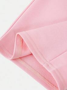 SHEIN 少女宽松休闲撞色饰边阔腿裤，舒适 - 粉色 - 查看 3