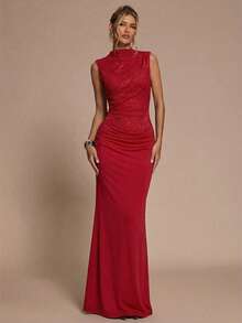 SHEIN BAE Women's Sleeveless Dress, Solid Color Textured - Red - View 4