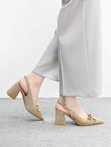 CUCCOO BIZCHIC 女士经典酒红色尖头中粗跟一脚蹬鞋，适合通勤、约会、派对、度假、圣诞节婚礼等各种场合。 - 中杏 - 查看 3