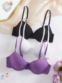 DesireSculpt 3pcs Women's Minimalist Casual Gather Bra Set - Multicolor - View 3