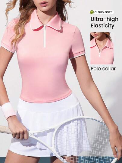 CourtClass 纯色半拉链修身短袖运动Polo衫，夏季