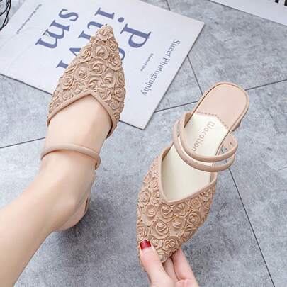 Zapatos de tacón para mujer Sandalias de tacón bajo con punta de rosa para mujer, sandalias de punta para chicas, sandalias de exterior, sandalias todoterreno antideslizantes para estudiantes, sandalias de media puntera, sandalias de punta para primavera-otoño, sandalias de tacón grueso de moda, sandalias de doble uso impermeables de verano, sandalias de punta abierta de plástico, sandalias de tacón medio antideslizantes de moda para mujer