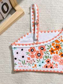 Sparklyn Young Girl Ditsy Floral Beach Cover-Up Swimsuit Set - Orange - View 4